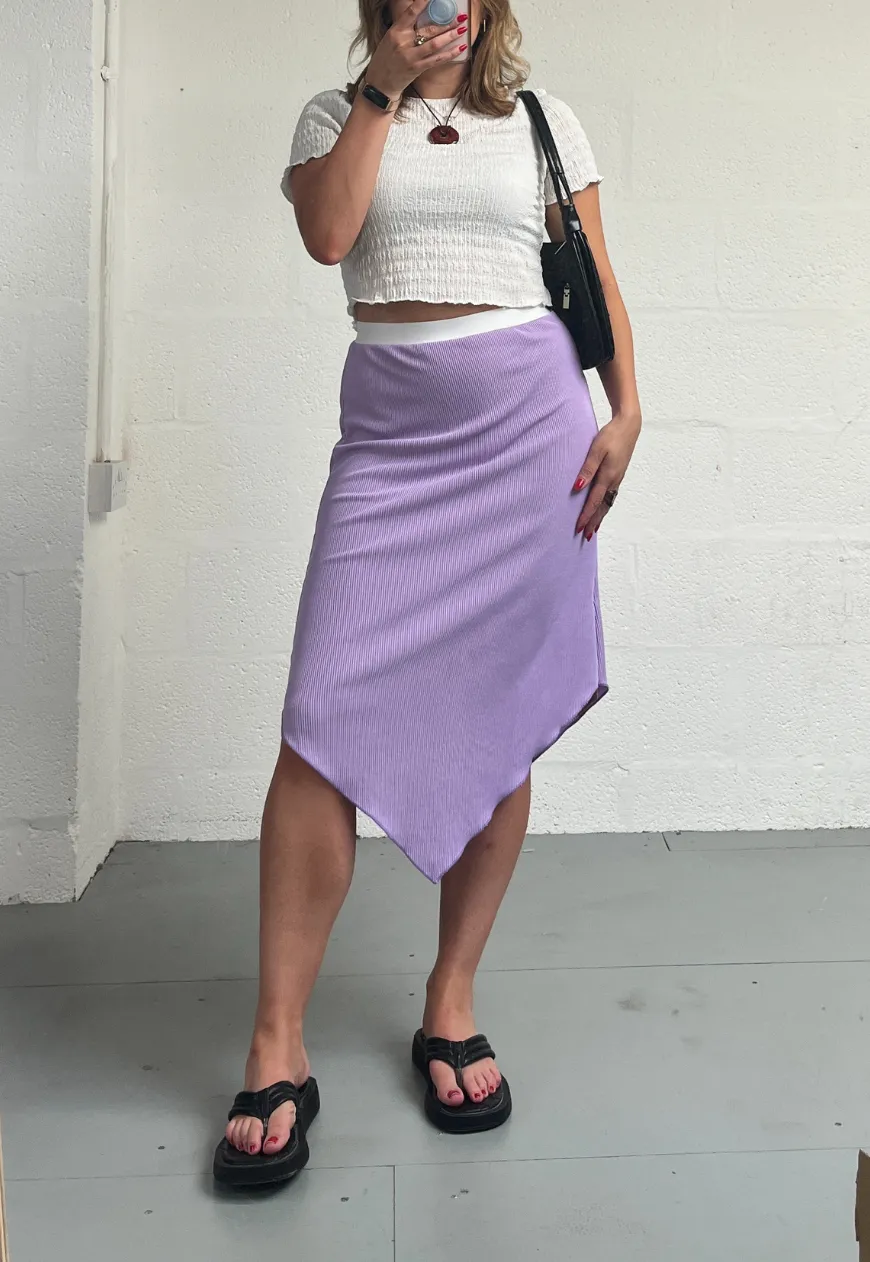 PURPLE/BROWN REVERSIBLE POINTED HEM SKIRT