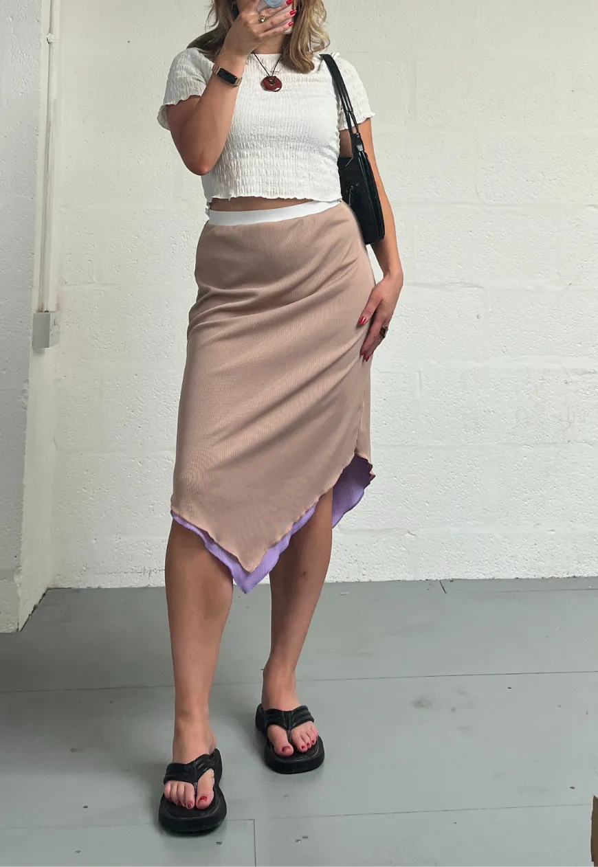 PURPLE/BROWN REVERSIBLE POINTED HEM SKIRT