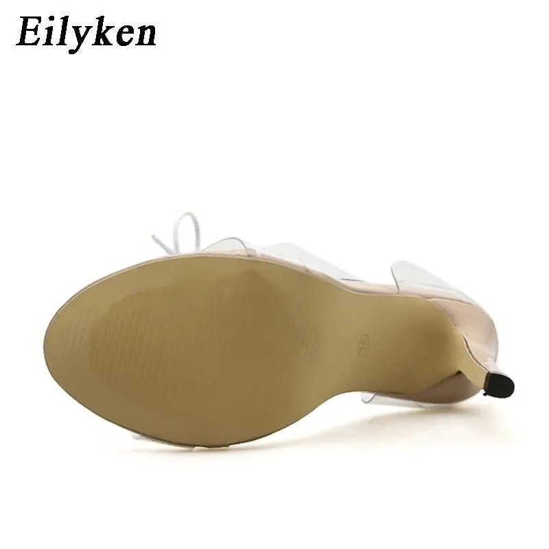 PVC Jelly Lace-Up Sandals Open Toed High Heels Sexy Women Transparent Heel Sandals