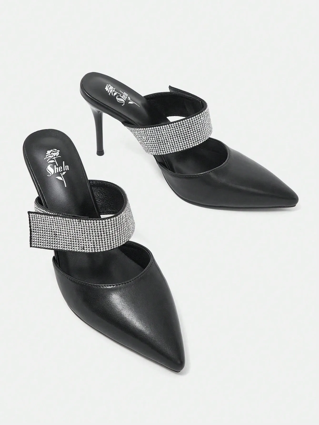 Rhinestone Decor Pointed Toe Stiletto Heels Shoes