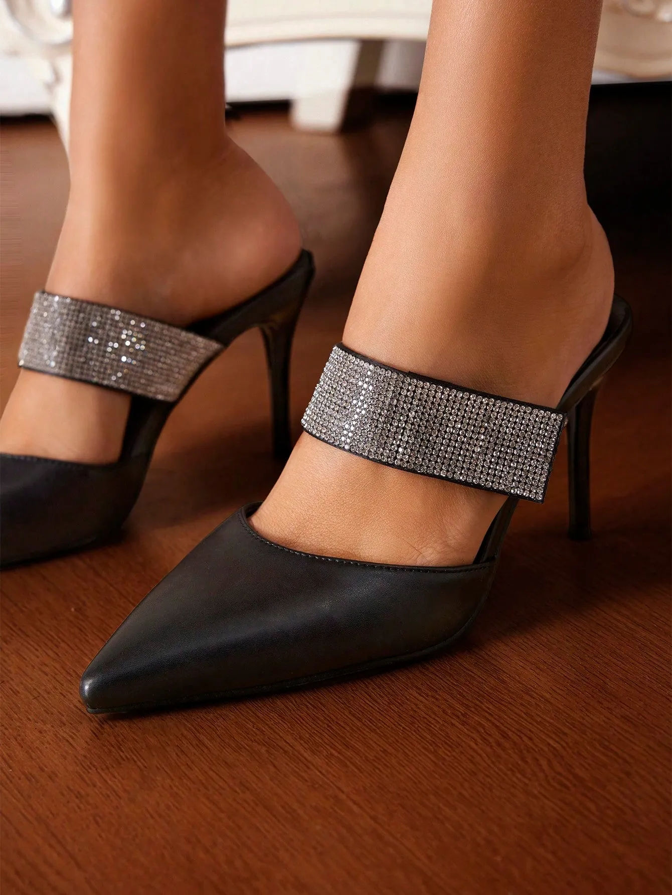 Rhinestone Decor Pointed Toe Stiletto Heels Shoes