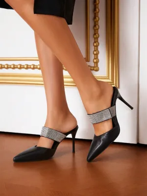 Rhinestone Decor Pointed Toe Stiletto Heels Shoes