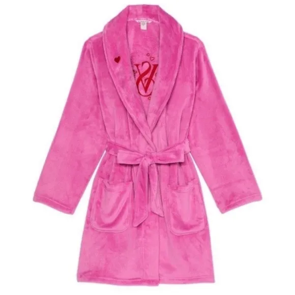 Robe Victoria’s Secret sexy cozy soft short robe size XS/S plush  pink peony🩷✨