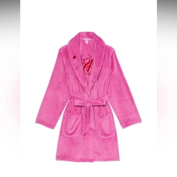 Robe Victoria’s Secret sexy cozy soft short robe size XS/S plush  pink peony🩷✨