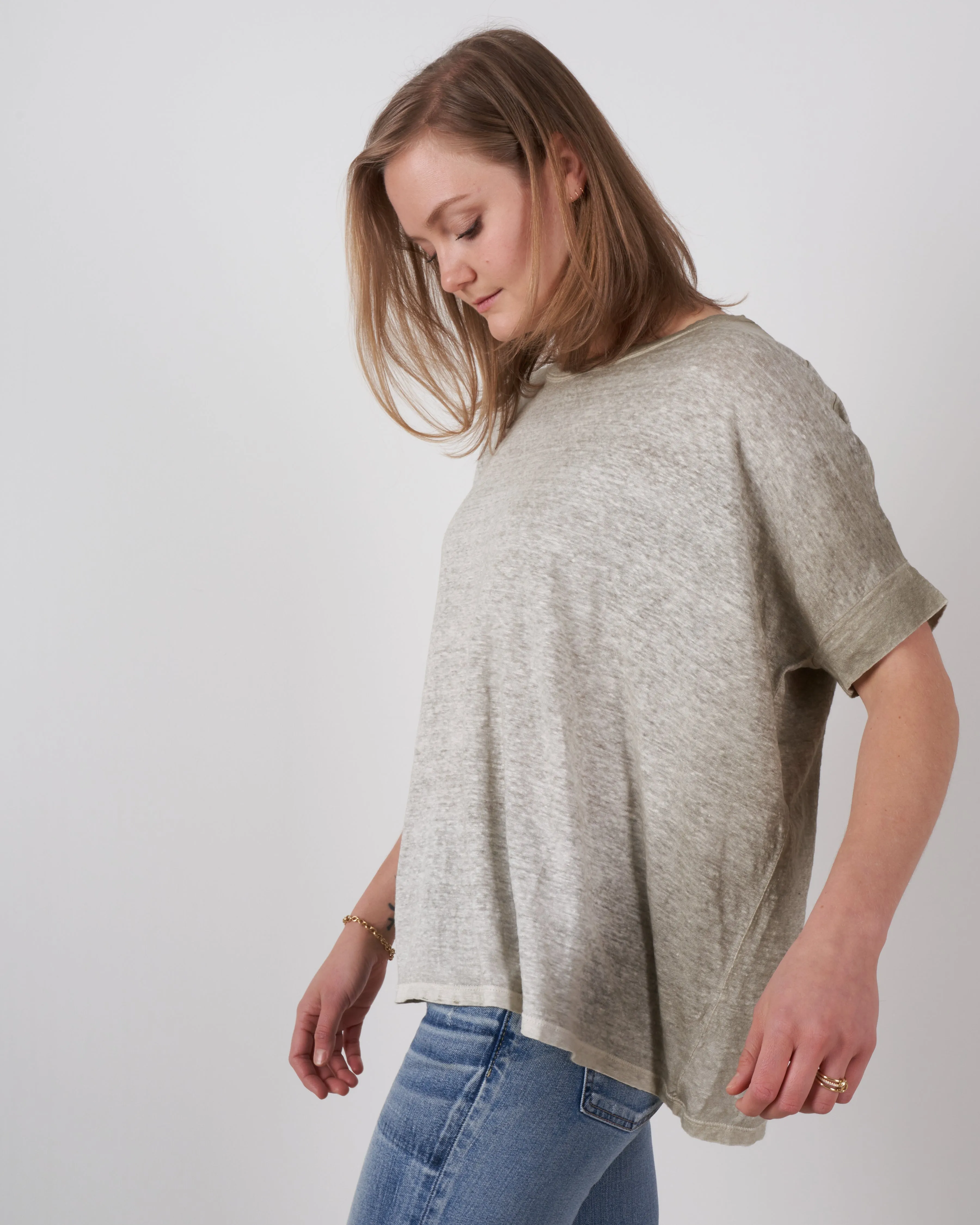 round neck over linen t-shirt - kaki