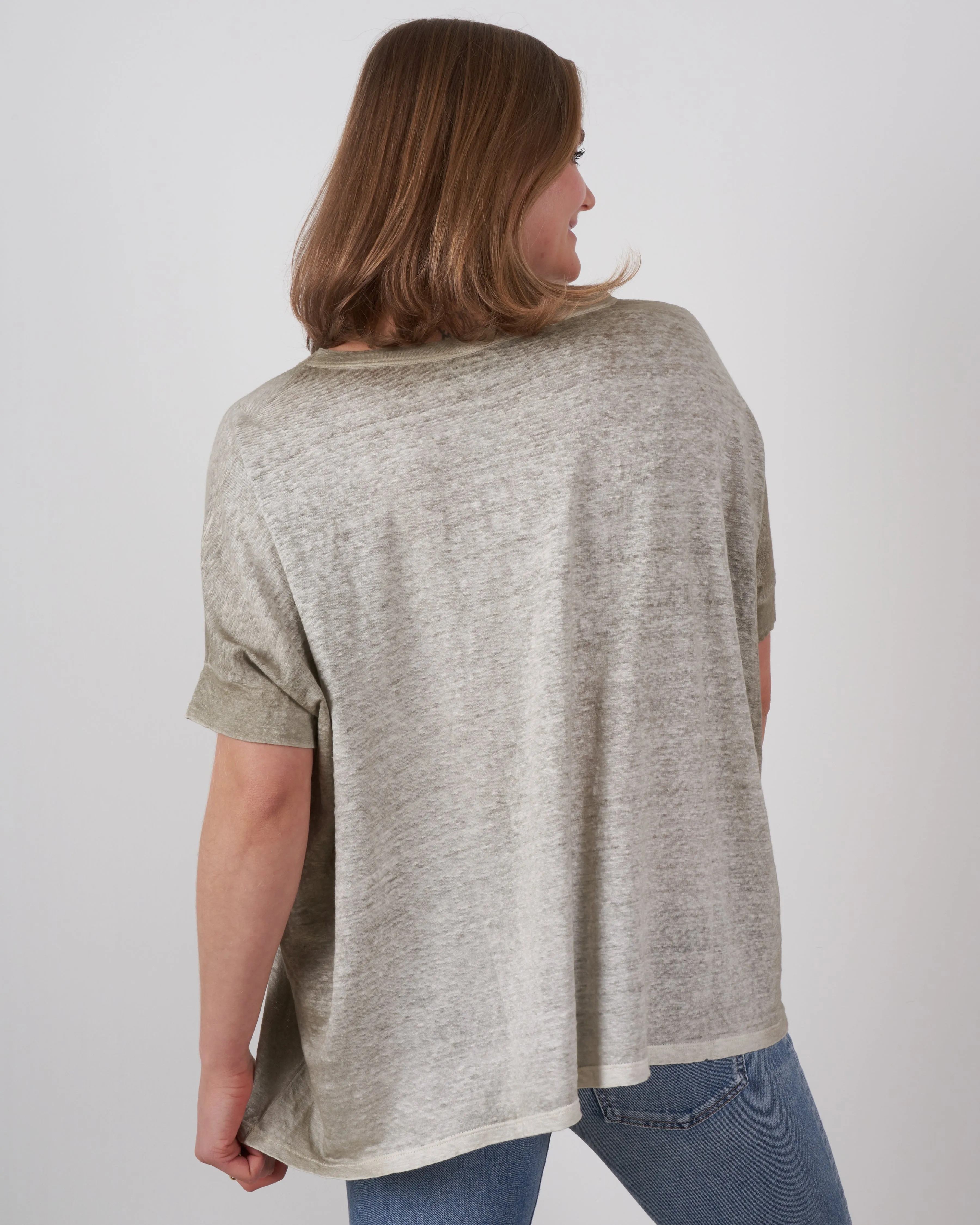 round neck over linen t-shirt - kaki