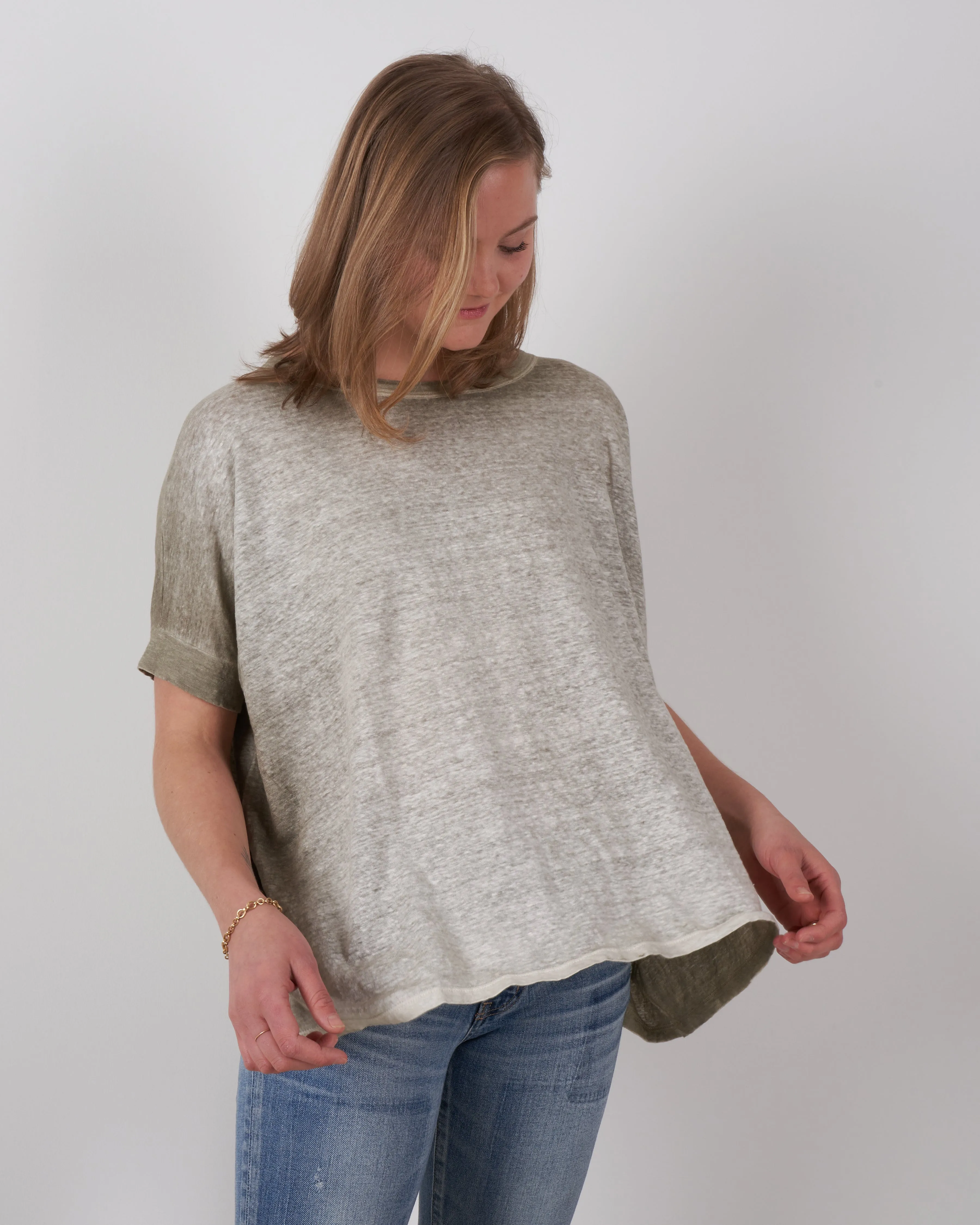 round neck over linen t-shirt - kaki