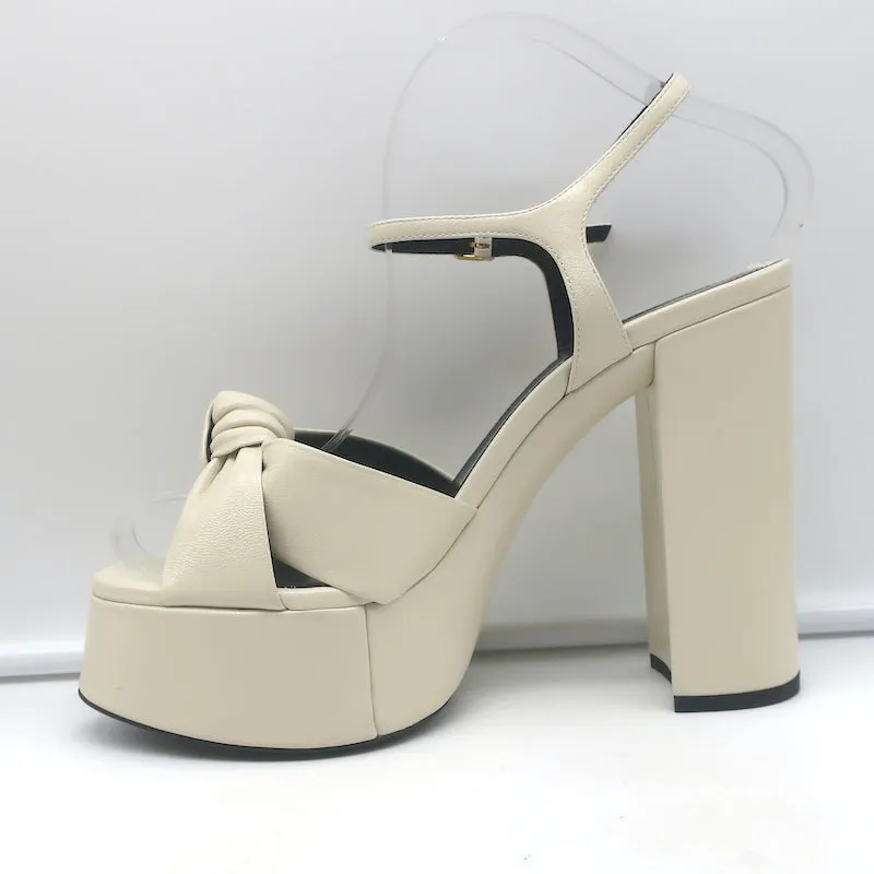 Saint Laurent Bianca Knotted Platform Sandals Cream Leather Size 39