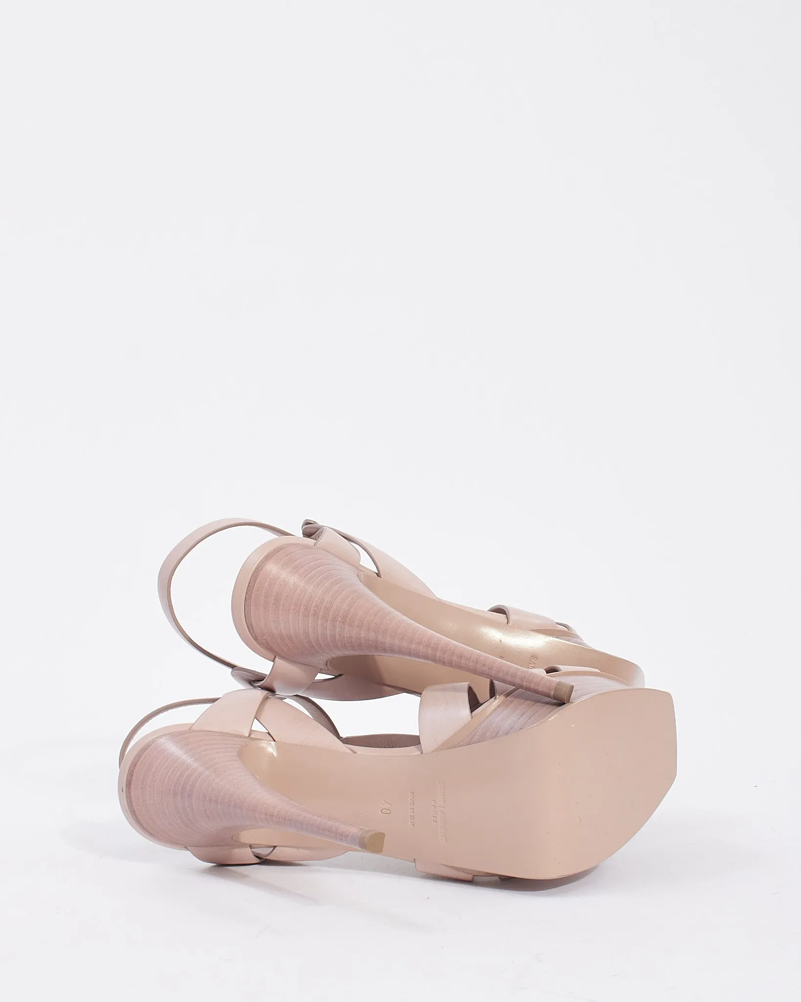 Saint Laurent Blush Pink Leather Tribute Platform Sandals - 40