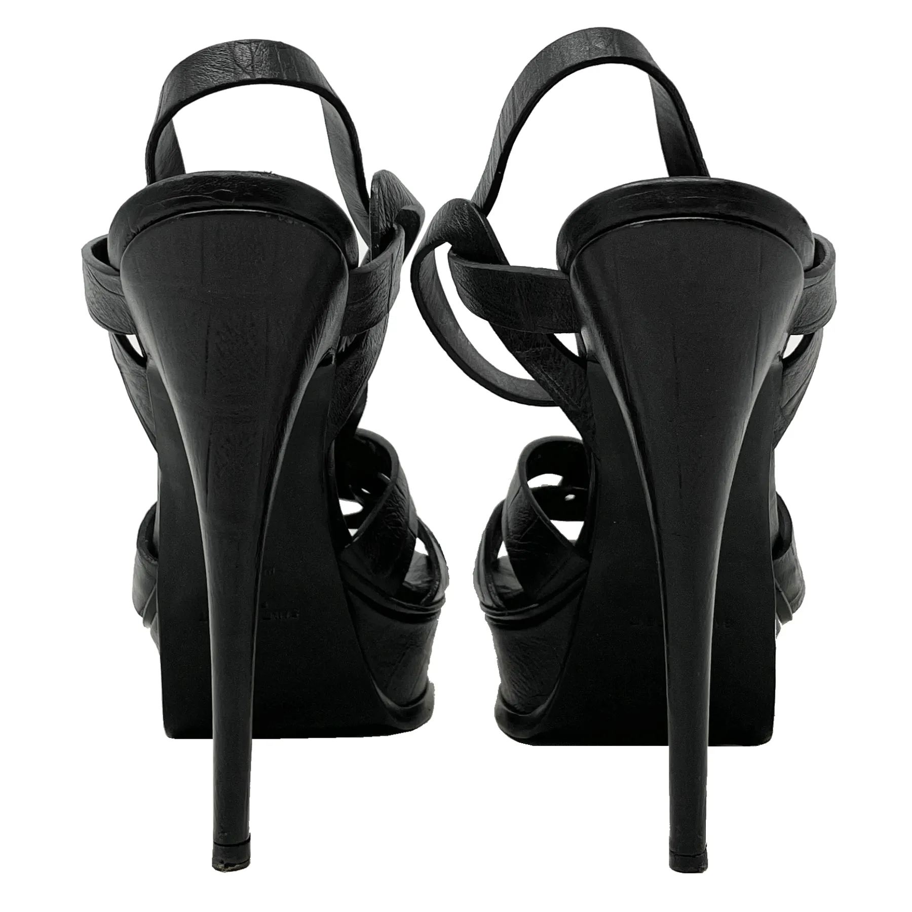 Saint Laurent Tribute 120 Black Embossed Leather Platform Sandals Size EU 40.5