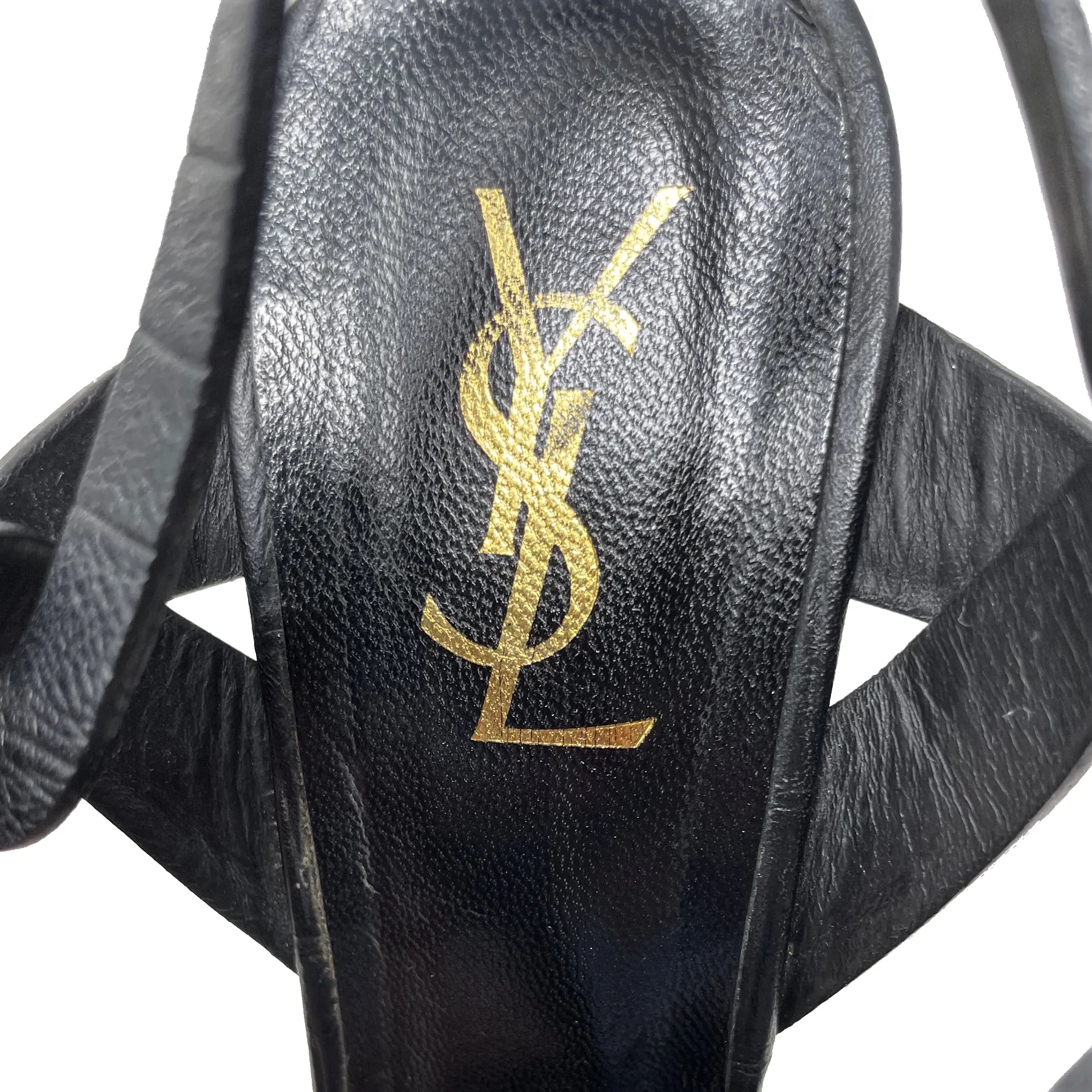 Saint Laurent Tribute 120 Black Embossed Leather Platform Sandals Size EU 40.5