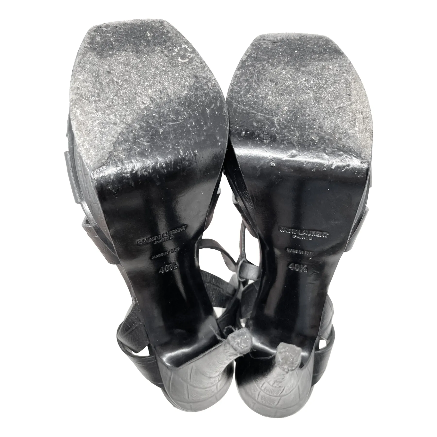 Saint Laurent Tribute 120 Black Embossed Leather Platform Sandals Size EU 40.5
