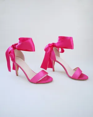 Satin High Heel Evening Sandals with Wrapped Ankle Tie