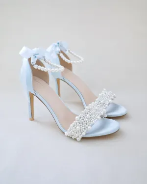 Satin High Heel Wedding Sandals with Perla Applique