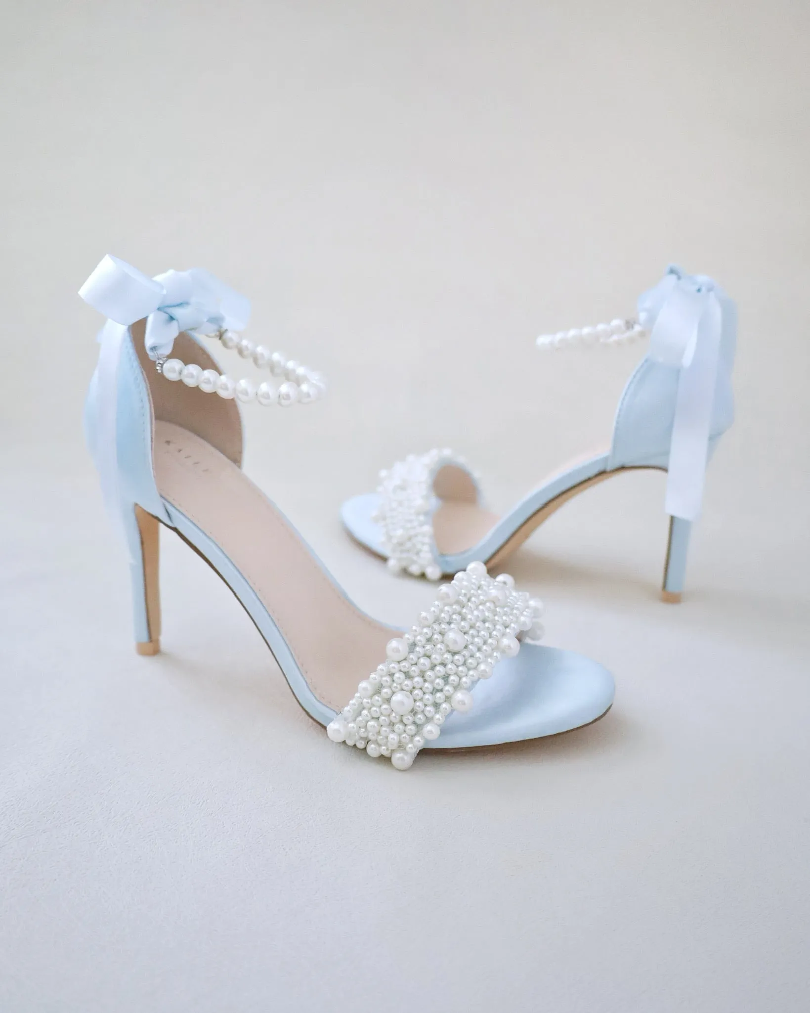 Satin High Heel Wedding Sandals with Perla Applique