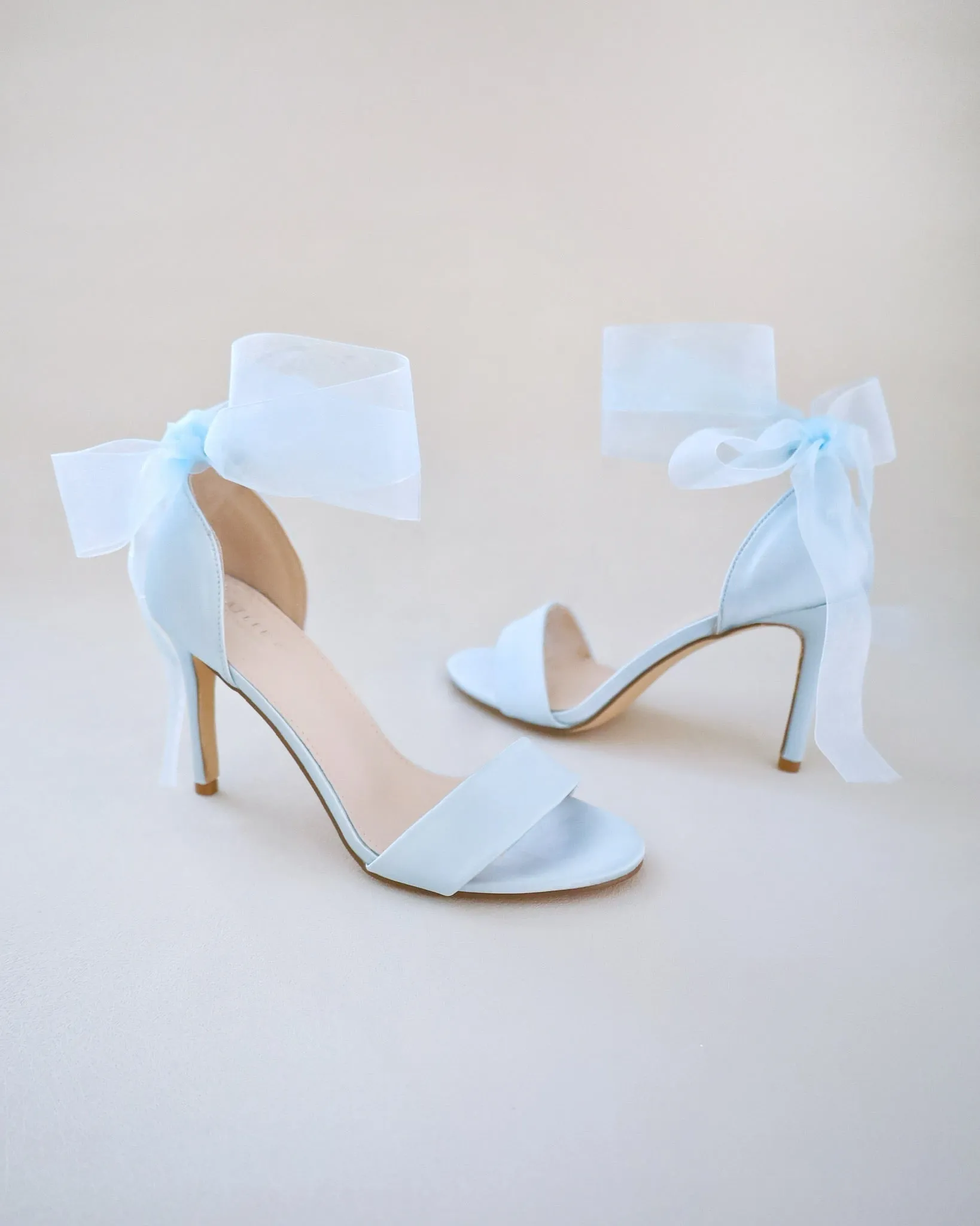Satin High Heel Wedding Sandals with Wrapped Ankle Tie