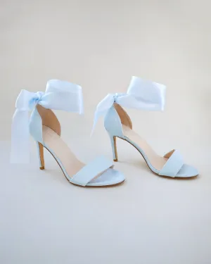 Satin High Heel Wedding Sandals with Wrapped Ankle Tie