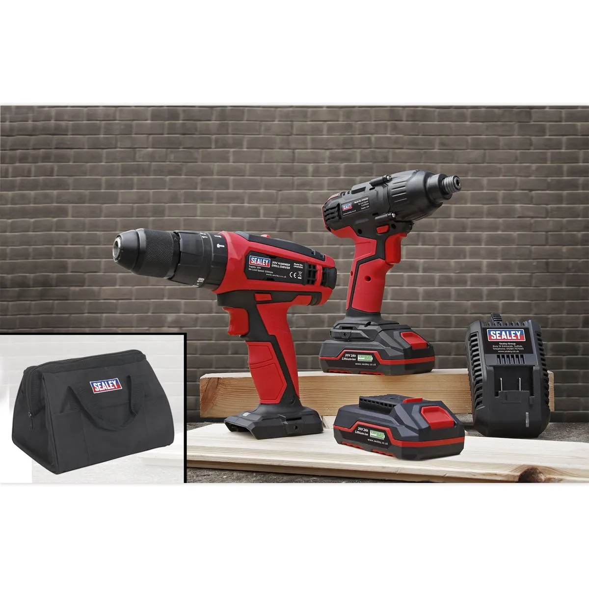 Sealey 2 x 20V SV20 Series Cordless Ø13mm Combi Drill & 1/4"Hex Drive Impact Driver Combo Kit