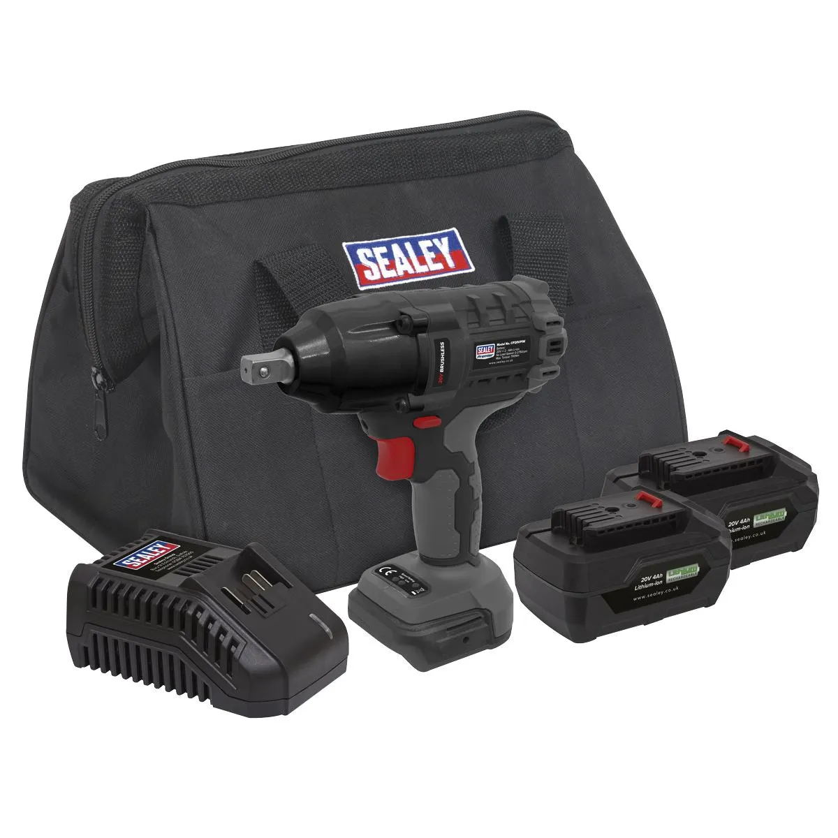 Sealey Premier Brushless Impact Wrench Kit 1/2"Sq Drive 20V 4Ah SV20 Series - 2 Batteries