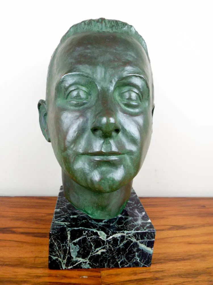 Signed Bronze Male Bust Sculpture by Nadia Scarpitta