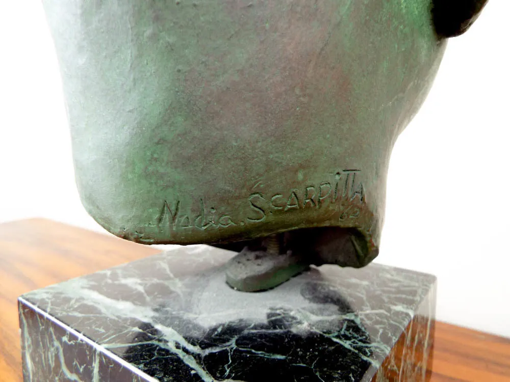 Signed Bronze Male Bust Sculpture by Nadia Scarpitta
