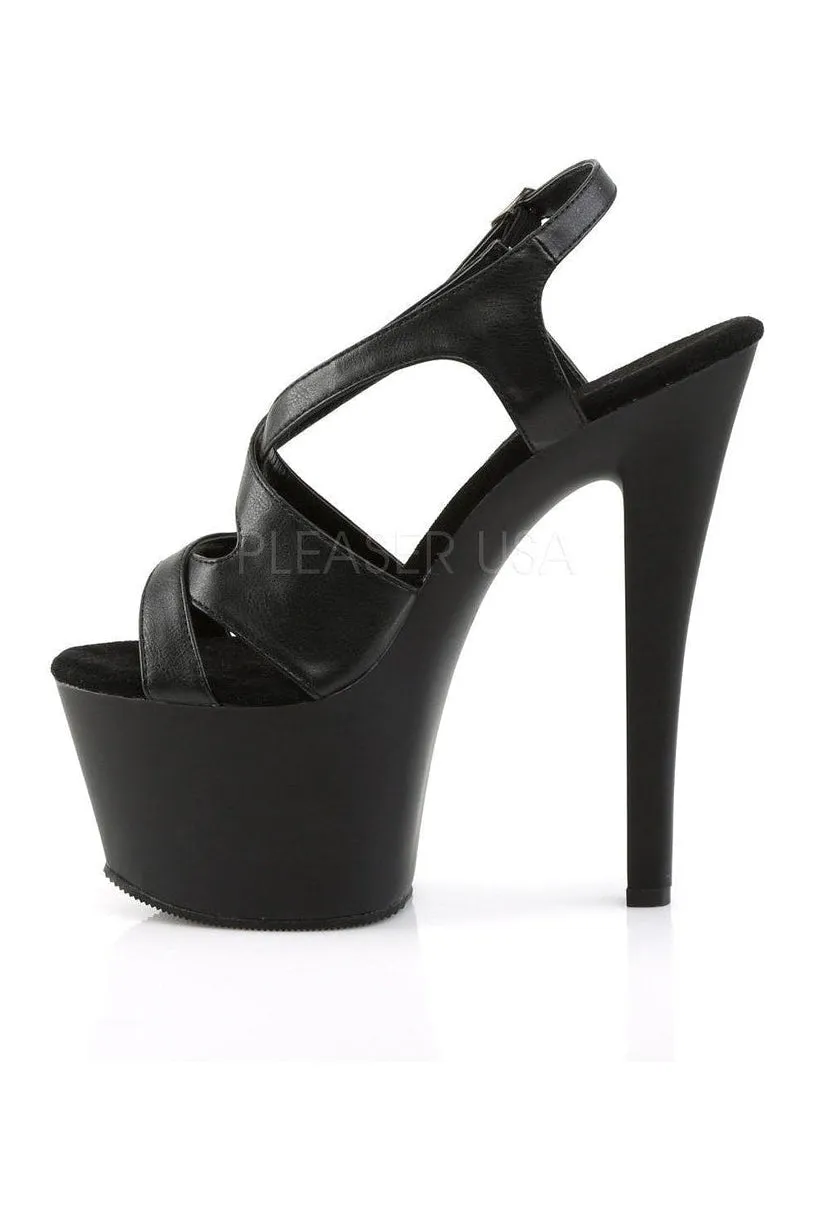 SKY-330 Platform Sandal  | Black Faux Leather