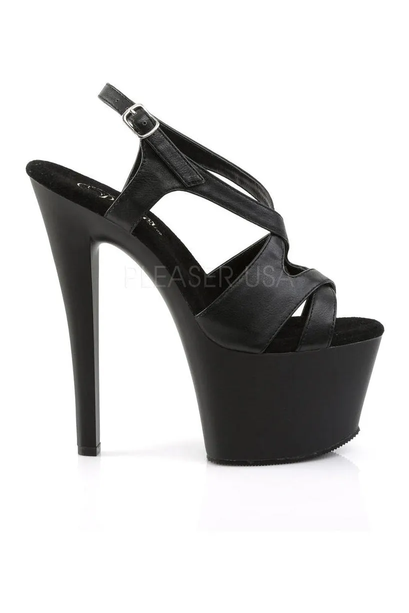 SKY-330 Platform Sandal  | Black Faux Leather