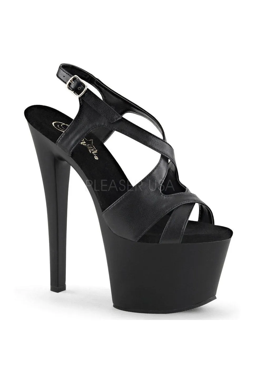 SKY-330 Platform Sandal  | Black Faux Leather