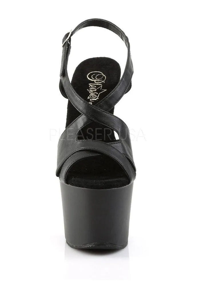 SKY-330 Platform Sandal  | Black Faux Leather