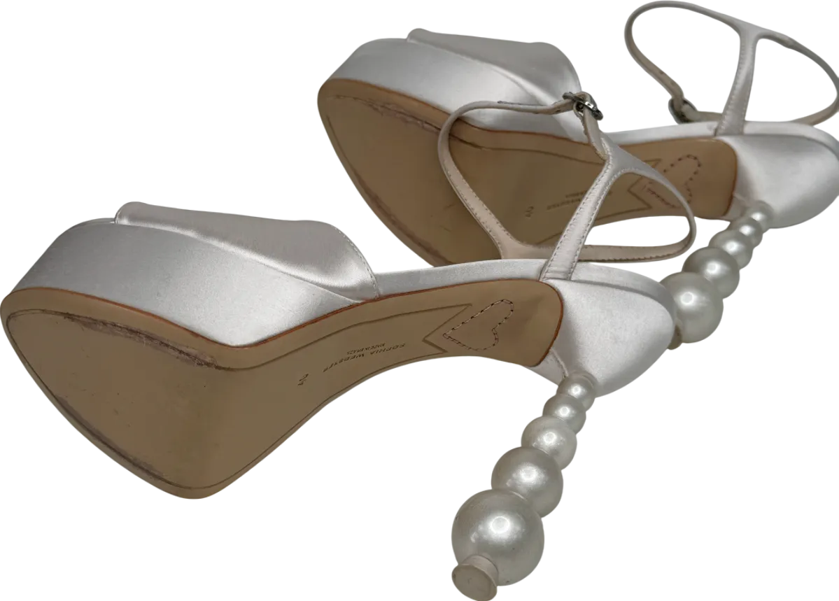 Sophia Webster Cream Ivory Satin Perla Platform Heel Sandals UK 7 EU 40 👠