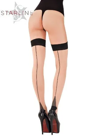 Starline Hosiery Nylon Spandex Sheer Back Seam Cuban Heel Thigh High Stockings SH016