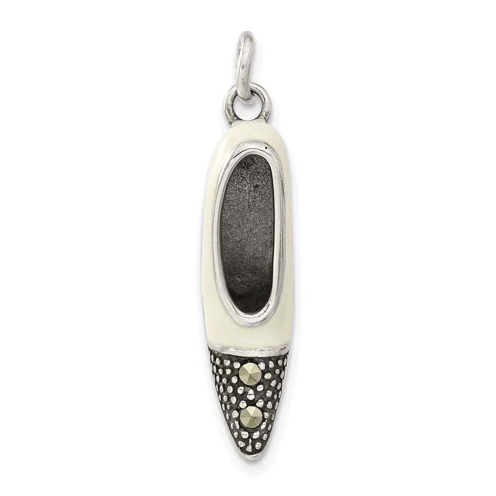 Sterling Silver Marcasite & Enameled High Heel Shoe Charm