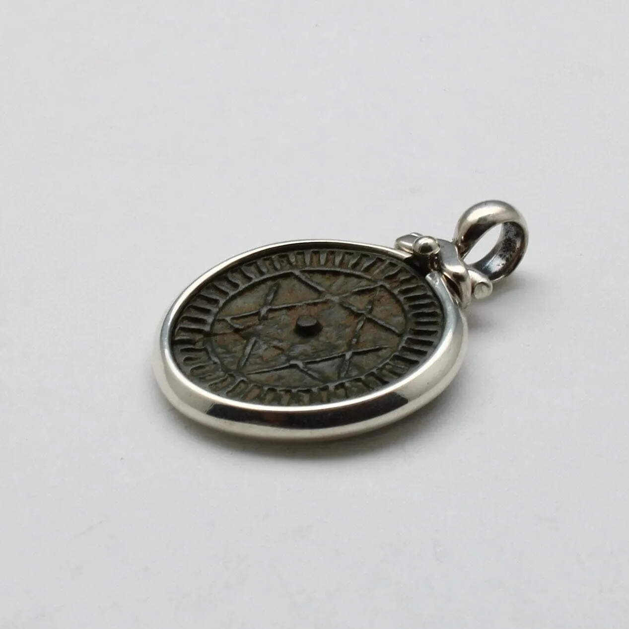 Sterling Silver Pendant, Moroccan Falus Coin, Genuine Ancient Coin, 00242