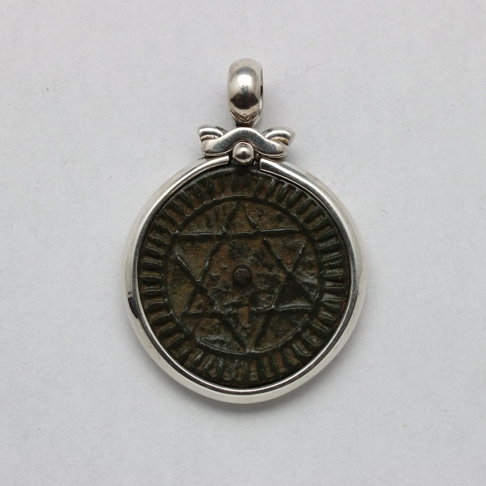 Sterling Silver Pendant, Moroccan Falus Coin, Genuine Ancient Coin, 00242