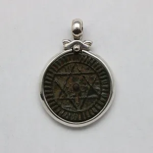 Sterling Silver Pendant, Moroccan Falus Coin, Genuine Ancient Coin, 00242