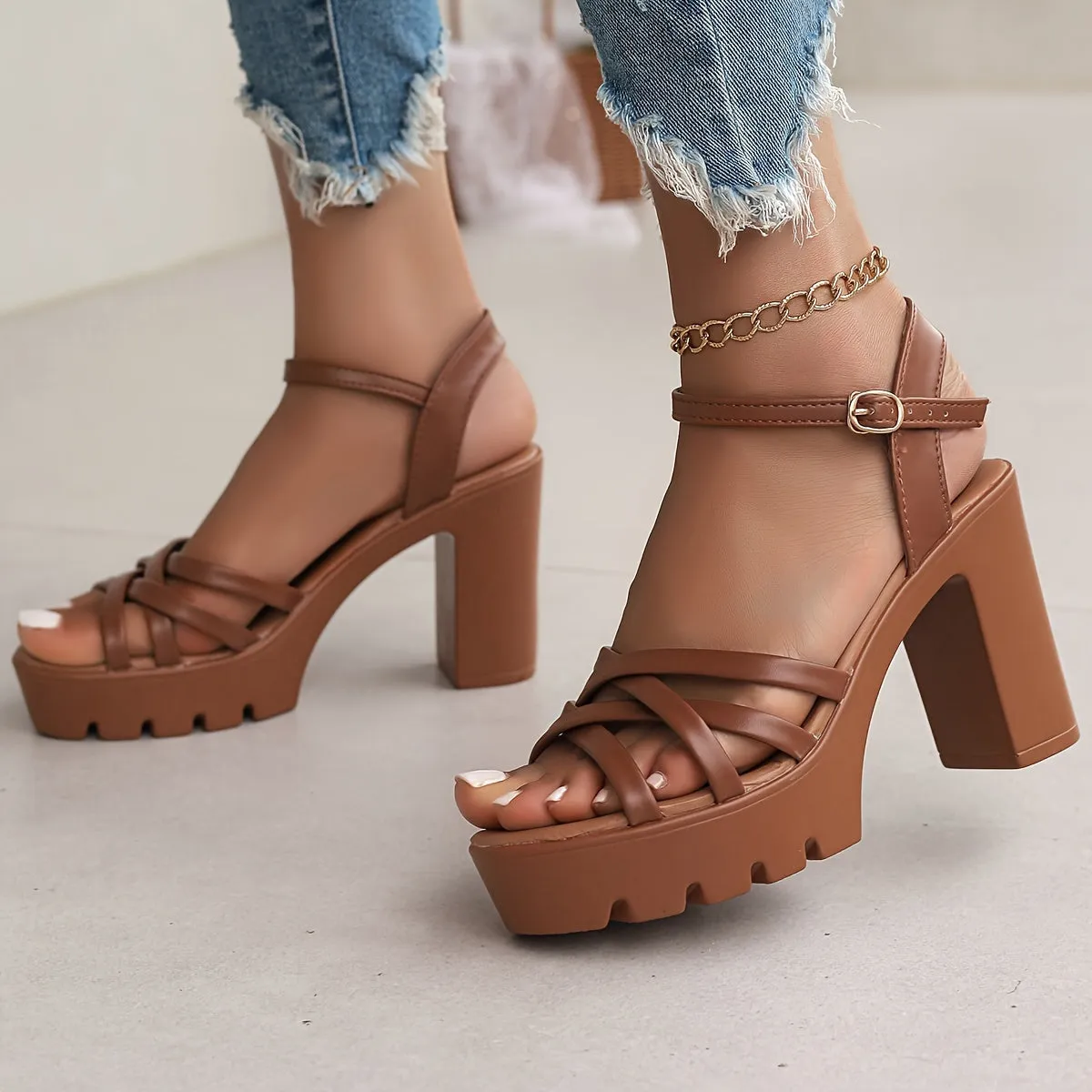 Summer Heeled Sandals, High Heels, Elegant  Outdoor Sandals, FS