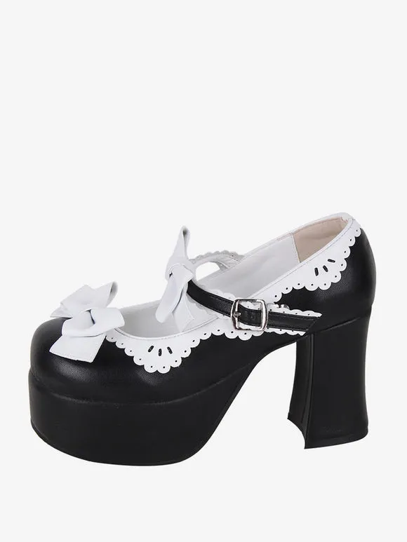Sweet Lolita Sandals Bows Round Toe Bow PU Leather Black Lolita Summer Shoes