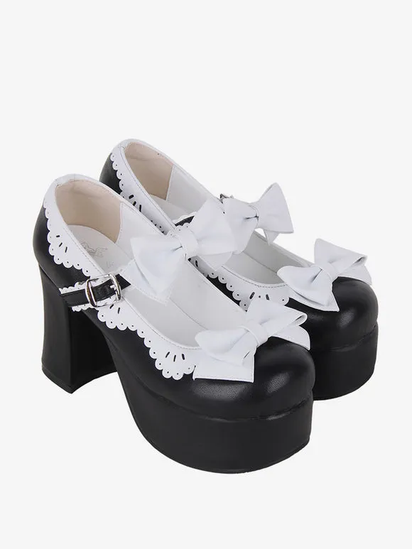 Sweet Lolita Sandals Bows Round Toe Bow PU Leather Black Lolita Summer Shoes