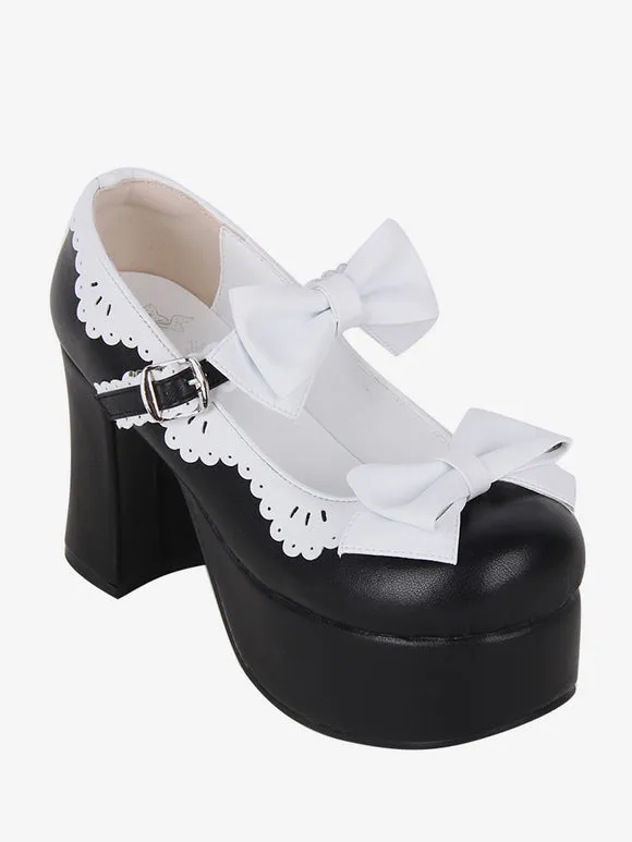 Sweet Lolita Sandals Bows Round Toe Bow PU Leather Black Lolita Summer Shoes