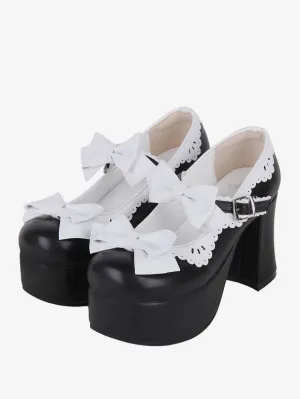 Sweet Lolita Sandals Bows Round Toe Bow PU Leather Black Lolita Summer Shoes