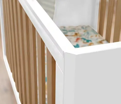 Tutti Bambini Fika Mini Cot Bed - (White/Light Oak)   Foam Cot Mattress (60X120cm) - BundelPack
