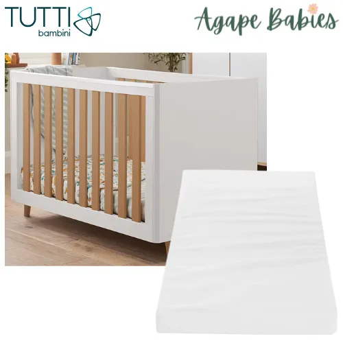 Tutti Bambini Fika Mini Cot Bed - (White/Light Oak)   Foam Cot Mattress (60X120cm) - BundelPack