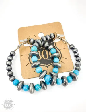 Two-Toned Beaded Hoop Earrings in Turquoise
