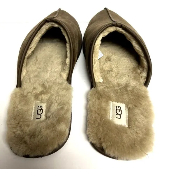 UGG Men's Scuff Slippers Brown Leather, Size 17 M