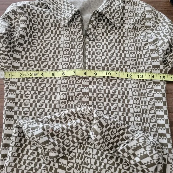 Urban Outfitters iets frans Retro Olive Cream Patterned Mini Dress Size M