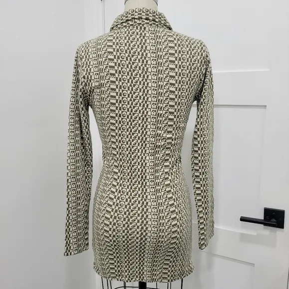 Urban Outfitters iets frans Retro Olive Cream Patterned Mini Dress Size M
