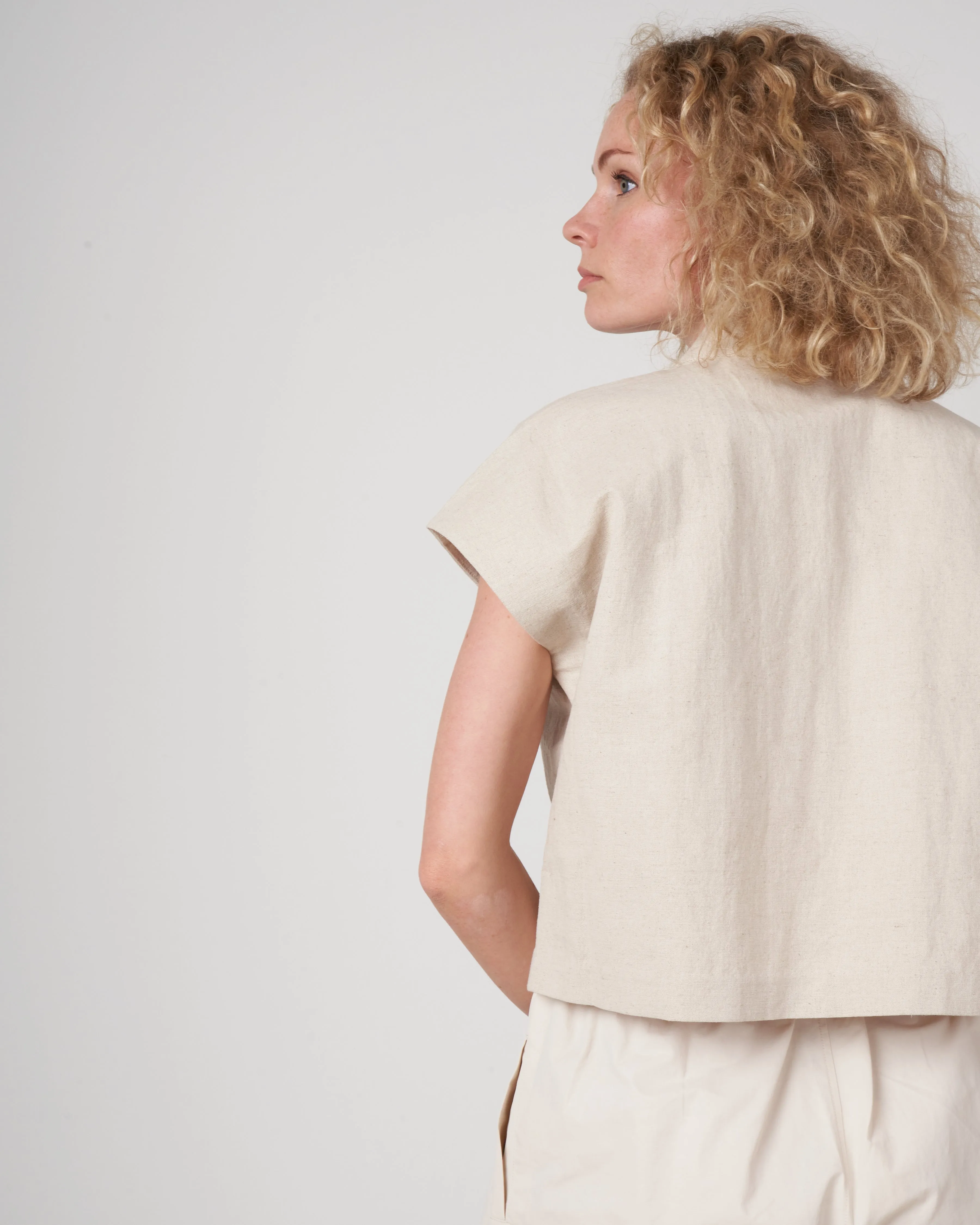 v neck panel top - beige