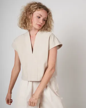 v neck panel top - beige