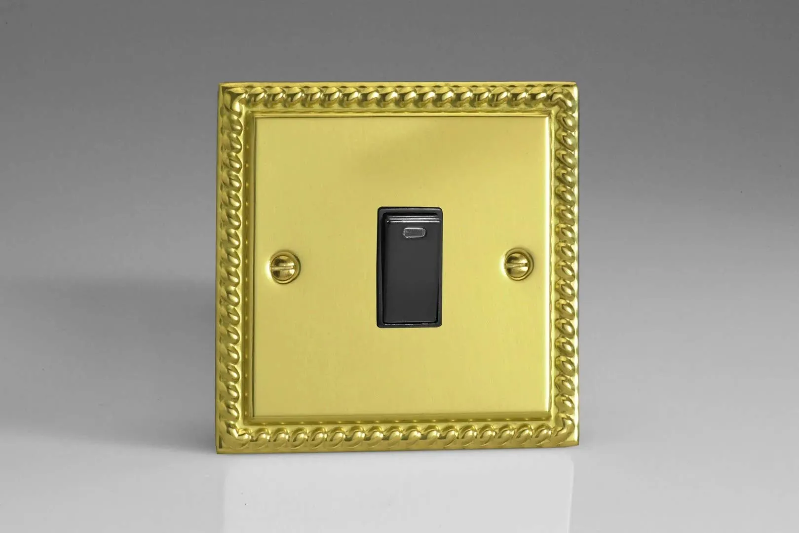 Varilight 1-Gang 20A Double Pole Rocker Light Switch   Neon Indicator Light Georgian Brass XG20NB
