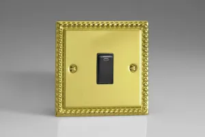 Varilight 1-Gang 20A Double Pole Rocker Light Switch   Neon Indicator Light Georgian Brass XG20NB